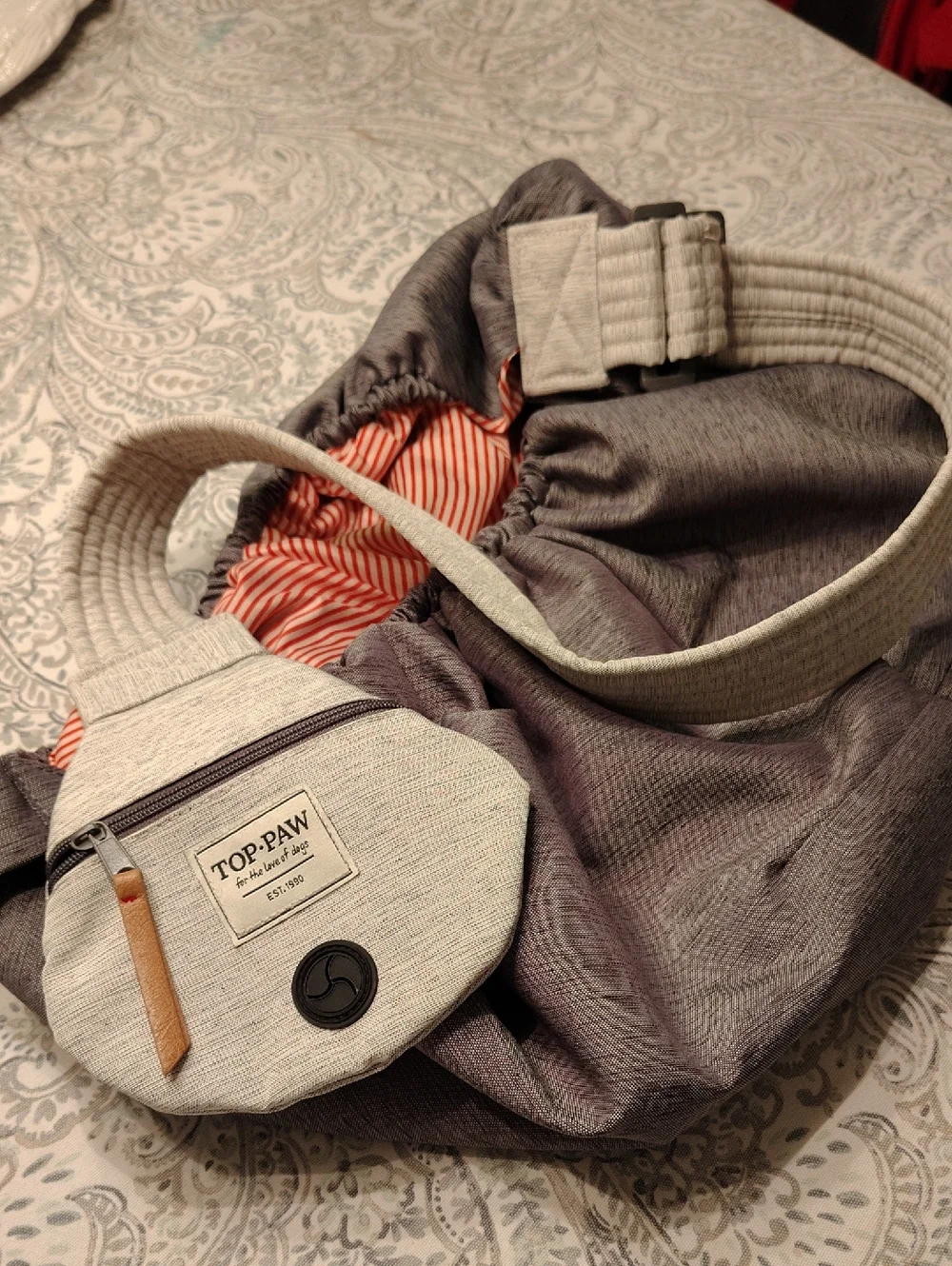Top Paw Heather Gray Sling Carrier with Orange-Striped Lining